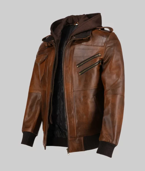 Christian Men’s Brown Hooded Biker Leather Jacket