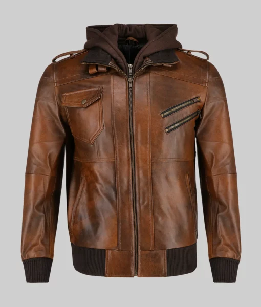 Christian Men’s Brown Hooded Biker Leather Jacket