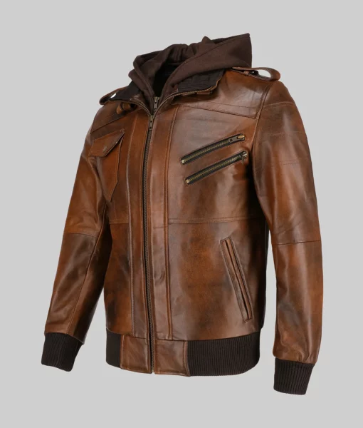 Christian Men’s Brown Hooded Biker Leather Jacket